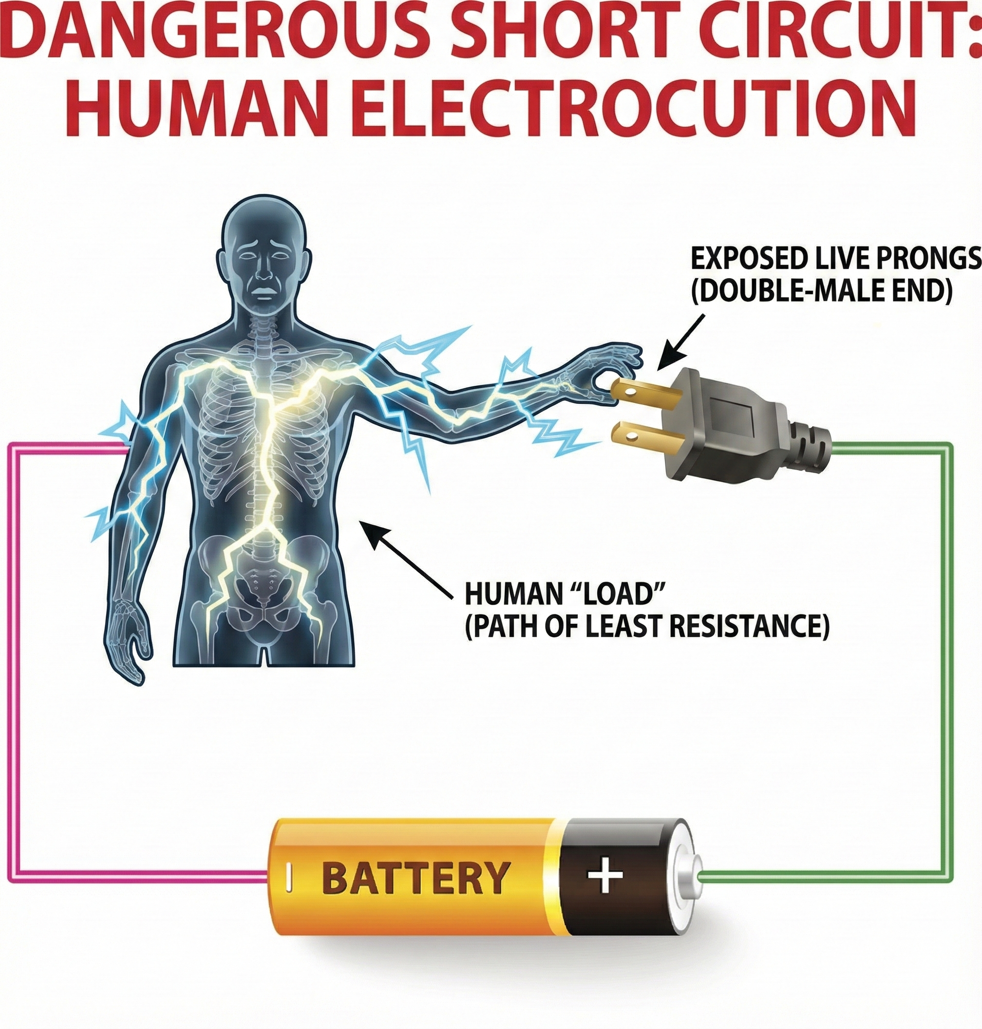 Electrocution danger from double male extension cord